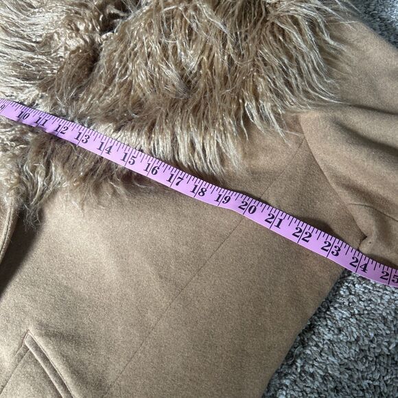 Penny Lane Faux Fur Inspired Coat 18W Tan Wool Blend 70's Hippie Festival Vamp - Picture 13 of 16